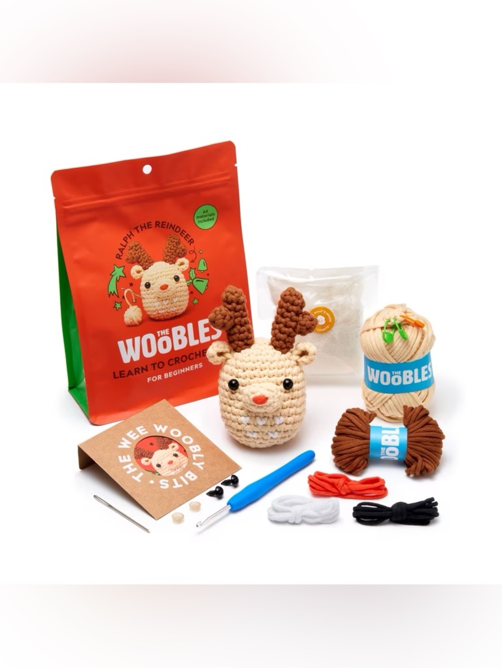 The Woobles Beginner Crochet Amigurumi Kit - Ralph the Reindeer, Learn Crochet